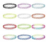 LUTER 12pcs Collier Tatouage Ras Du Cou, Colliers de Tatouage Colorés Ensemble Mignon Fleur Colliers Style des Années 90 Arc-en-Ciel Élastique Collier Ras du Cou pour Femmes Filles