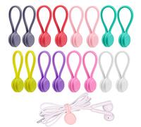 LUTER 16 Pièces Clips Magnétiques Sangles Câbles Organiseurs Cordon Attaches de Câble Réutilisables en Silicone pour Câble Ligne d'Écouteurs Câbles USB Cordons Charge Stylos Porte-clés (8 Couleurs)