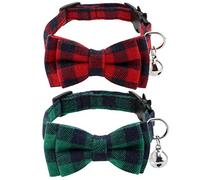 LUTER 2 Pièces Colliers de Chat à Carreaux de Noël avec Nœud Papillon et Clochettes, Colliers Réglables pour Chats, Chaton, Fournitures pour Chiots (Rouge, Vert)