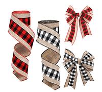 LUTER 2 Rouleaux 5.5m Ruban à Carreaux en Toile de Jute, pour l'Artisanat Rubans Câblés Décorations de Noël pour Fabrication de Bricolage Style Campagne Noud Papillon (Noir, Rouge, Blanc)