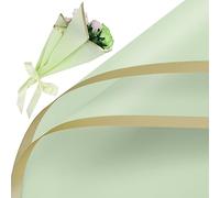 LUTER 20 Feuilles Papier d'Emballage de Fleurs, 58x58cm Papier d'Emballage de Bouquet de Fleurs Papier d'Emballage de Fleurs avec Bord Doré pour l'Obtention du Diplôme le Mariage (Vert)