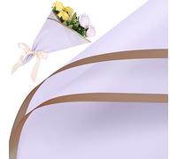 LUTER 20 Feuilles Papier d'Emballage de Fleurs, 58x58cm Papier d'Emballage de Bouquet de Fleurs Papier d'Emballage de Fleurs avec Bord Doré pour l'Obtention du Diplôme le Mariage (Violet)