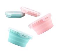 Luter 2pcs Bols Pliables pour Chien 350ml Silicone Gamelle Pliable pour Chien avec Couvercles Portable Extensible pour Animaux de Compagnie pour Marche Chenils Camping (12x12x3cm) (Rose Bleu)