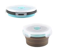 Luter 2pcs Bols Pliables pour Chien 350ml Silicone Gamelle Pliable pour Chien avec Couvercles Portable Extensible pour Animaux de Compagnie pour Marche Chenils Camping (12x12x3cm) (Gris, Bleu)