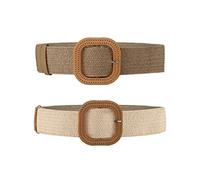 LUTER 2pcs Ceinture Élastique Femme, Extensibles Ceintures Élastiques en Paille Ceintures pour Robe de Plage d'Été avec Boucle en Bois Tressée pour Femmes Ceintures Larges pour Robes Femmes