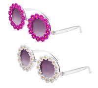 LUTER 2pcs Lunettes de Soleil à Fleurs pour Enfants, Lunettes de Soleil Marguerites Colorées pour Enfants Kit de Lunettes de Soleil en Forme de Fleur Ronde Fournitures de Plage (Blanc, Violet)