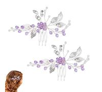 LUTER 2pcs Peignes à Cheveux en Forme de Feuille, Peigne à Cheveux en Strass Peignes Latéraux pour Cheveux Pinces à Cheveux en Cristal pour Filles Femmes Mariées Demoiselles d'Honneur (Violet)