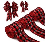 LUTER 3 Rouleaux 6,4cm x 6m Ruban à Carreaux de Noël, Ruban de Flocons de Neige de Jute d'Emballage Rubans Ornements pour Joyeux Noël Mariage Festival Décorations pour Maison (Noir, Rouge)