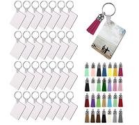 LUTER 56 Pièces Porte Clés Vierge de Sublimation avec Porte-clés et Pompons Colorés pour L'artisanat de Bricolage (Rectangulaire)