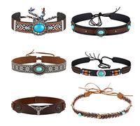 LUTER 6pcs Bande de Chapeau de Cowboy, Bandeau Chapeau Cowboy Cuir PU Souple Remplacement de la Bande de Chapeau, Chapeau de Paille,Chapeau de Cowboy (6 Styles)
