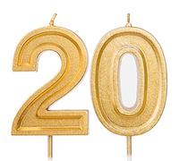 LUTER 7cm Or Paillettes Joyeux Anniversaire Bougies à Gâteau Bougies Numérotées Bougie d'anniversaire Décoration De Gâteau pour Fête Enfants Adultes (Numéro 20)