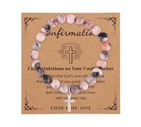 LUTER Bracelet en Pierre Naturelle avec Perles et Pendentif Croix pour Filles Femmes