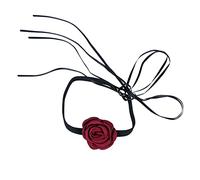 LUTER Choker Fleur pour Femme, Collier Fleur Rose Velours Ruban Dentelle Collier Tissu Rose Collier pour Femme Mariée Mariage Fête Anniversaire (Rouge)