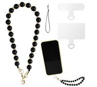 LUTER Dragonne de Téléphone Pierre Perlée, Dragonne de Lanière de Téléphone Portable avec 2 Onglets d'Attache Détachable Chaîne de Bracelet de Téléphone Perles pour Femmes Filles (Noir)