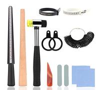 LUTER Ensemble d'Outils De Calibrage De Bague De Bijoux 11 Pièces, Mandrin De Bague, Calibreur De Bague, Outil De Réparation De Bague, Marteau en Caoutchouc, Jauge De Calibrage De Bague en Plastique