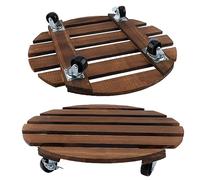 LUTER Lot de 2 supports de plantes en bois avec roues verrouillables, 40,6 cm de diamètre avec roues à 360 degrés, support robuste avec roulettes verrouillables pour transporter facilement des pots de fleurs de 90,7 kg