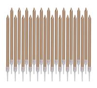 LUTER Métallique Bougie Longue Chandelle Champagne d'or Bougies d'anniversaire avec Support Bougies de Gâteau pour la décoration de fête de Mariage d'anniversaire(48 Pièces)