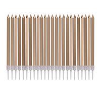 LUTER Métallique Bougie Longue Chandelle Champagne Gold Bougies d'anniversaire avec Support Bougies de Gâteau pour la décoration de fête de Mariage d'anniversaire(24 Pièces)