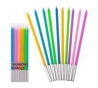 LUTER Métallique Bougie Longue Chandelle Couleur Arc en Ciel Bougies d'anniversaire avec Support Bougies de Gâteau pour la décoration de fête de Mariage d'anniversaire (20 Pièces)