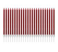 LUTER Métallique Bougie Longue Chandelle Rouge Bougies d'anniversaire avec Support Bougies de Gâteau pour la décoration de fête de Mariage d'anniversaire(24 Pièces)