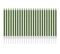 LUTER Métallique Bougie Longue Chandelle Vert Bougies d'anniversaire avec Support Bougies de Gâteau pour la décoration de fête de Mariage d'anniversaire(24 Pièces)
