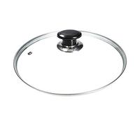 LUTH Premium Profi Parts Couvercle en verre universel 200mmØ avec poignée ronde en plastique noir, ouverture d'évacuation de la vapeur, et bord de protection en inox pour casseroles et poêles.