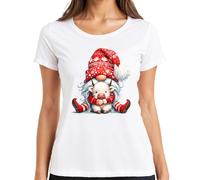Lutin de Noël avec vache câlin rouge hiver mignon animaux femmes t-shirt, Blanc., 3XL