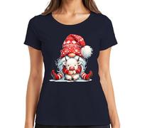 Lutin de Noël avec vache câlin rouge hiver mignon animaux femmes t-shirt, bleu marine, S
