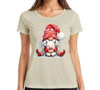 Lutin de Noël avec vache câlin rouge hiver mignon animaux femmes t-shirt, naturel, XL
