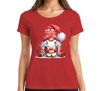 Lutin de Noël avec vache câlin rouge hiver mignon animaux femmes t-shirt, rouge, M