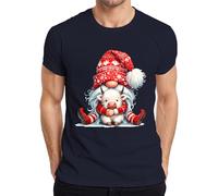 Lutin de Noël avec vache câlin rouge hiver mignon animaux t-shirt homme, bleu marine, S