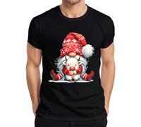 Lutin de Noël avec vache câlin rouge hiver mignon animaux t-shirt homme, Noir , 3XL