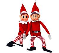 Lutin Farceur de Noël Articulé, Farceur de Noel, Lot de 2 Elfes Garcon & Fille en Peluche, Elfie (garçon) et Elvie (Fille)