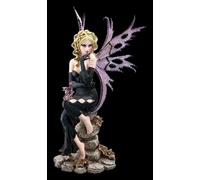 Lutin Liliana séduisant avec dragon violet 50 cm, sensuel, blond, robe foncée, statue d'elfe, figurine de fée