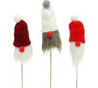 Lutins de Noël avec bonnet tricoté à enficher en rouge, blanc et gris, figurines décoratives, 11-13cm, 34-35,5cm tige en bois, set de 12