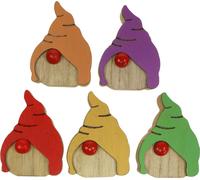 Lutins en bois Décoration 6,5x9cm 10 pièces assorties - Décoration printanière nains multicolores