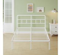 Lutown-Teen Cadre de Lit 2 Places en Métal 160x190 cm, 36 cm de Haut, Deux Personnes, Sommier 160 x 190 avec Pieds, avec Tête de Lit Double, Espace de Rangement en Dessous, Montage Facile, Blanc