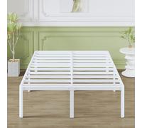 Lutown-Teen Cadre de Lit Double 160x190 cm avec Pieds Arrondis, Structure en Métal Robuste 41cm de Haut, Espace de Rangement en Dessous, sans Bruit, Montage Facile, Blanc