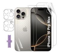 Lutree pour iPhone 16 Pro Max Protection écran, 2+2+2 Pièces TPU Protecteurs d'écran + Retour Film + Verre Trempé Caméra Arrière Protecteur, HD Anti-Rayures Protection écran