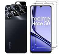 Lutree pour Realme Note 50 /Realme C51 Verre Trempé, 2+2 Pièces Protection écran+ Caméra Arrière Protecteur Film (Noire), 9H Dureté HD Sans Bulles Anti-Rayures Protecteurs d'écran