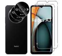 Lutree pour Xiaomi Redmi A3/ Redmi A3X Verre Trempé, 2+2 Pièces Protection écran + Caméra Arrière Protecteur Film (Noire), 9H Dureté HD sans Bulles Anti-Rayures Protecteurs d'écran