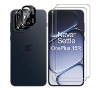 Lutree Protection d'écran pour OnePlus 15R 5G, lot de 2 + 2 protections d'objectif d'appareil photo (noir), dureté 9H, film HD sans bulles, anti-rayures, verre de protection premium