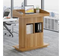 Lutrin en bois massif - Podium mobile sur pied avec roues - Chaire d'église roulante - Rangement et trous de fil - Couleur bois originale 80 x 50 x 111 cm