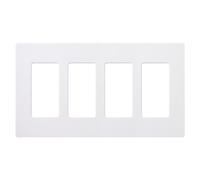 Lutron Claro, 4 Gang Wallplate, for Decorator, Rocker Light, Outlet, Screwless Switch Plate Cover, Gloss, CW-4-WH, White Plaque murale, Blanc, 1 Pack