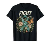 Lutte Contre Le Cancer de l'ovaire Ruban Bleu Sarcelle avec Papillon T-Shirt