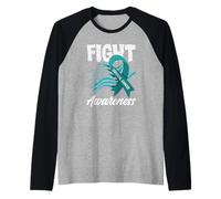 Lutte Contre Le Cancer du col utérin Ruban Bleu Sarcelle Drapeau américain Manche Raglan