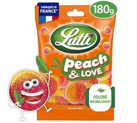 LUTTI - Bonbons Tendres Saveur Pêche Gourmande, Plaisir Fruité à Partager (Sachet 180g) - Le Lot De 4