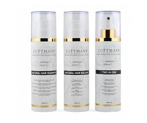LUTTMANN® Natural Hair Kit de soin - Shampoing + baume + Spray 2 en 1 200 ml - Soin intensif pour toutes les perruques de cheveux humains, postiches, extensions et cheveux naturels