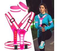 LuTuo Gilet de sécurité LED pour vélo - Gilet réfléchissant à 360° avec haute visibilité - Taille réglable - Gilet de course à l'épaule - Rechargeable USB-C - Lumière de course pour le jogging, la
