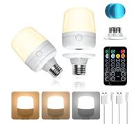 LUTW Ampoule Rechargeable E27, 7W Dimmable Ampoule Telecommande Sans Fil, 3 Températures de Couleur et 4 Niveaux de Luminosité,USB C Batterie Ampoule E27 LED avec Fonction de Timing, 2 Pièces